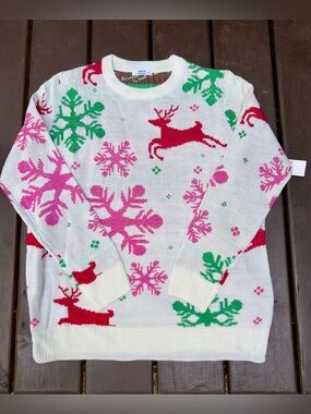 Christmas Sweater festive Reindeer and Snowflake Ugly Sweater Holiday